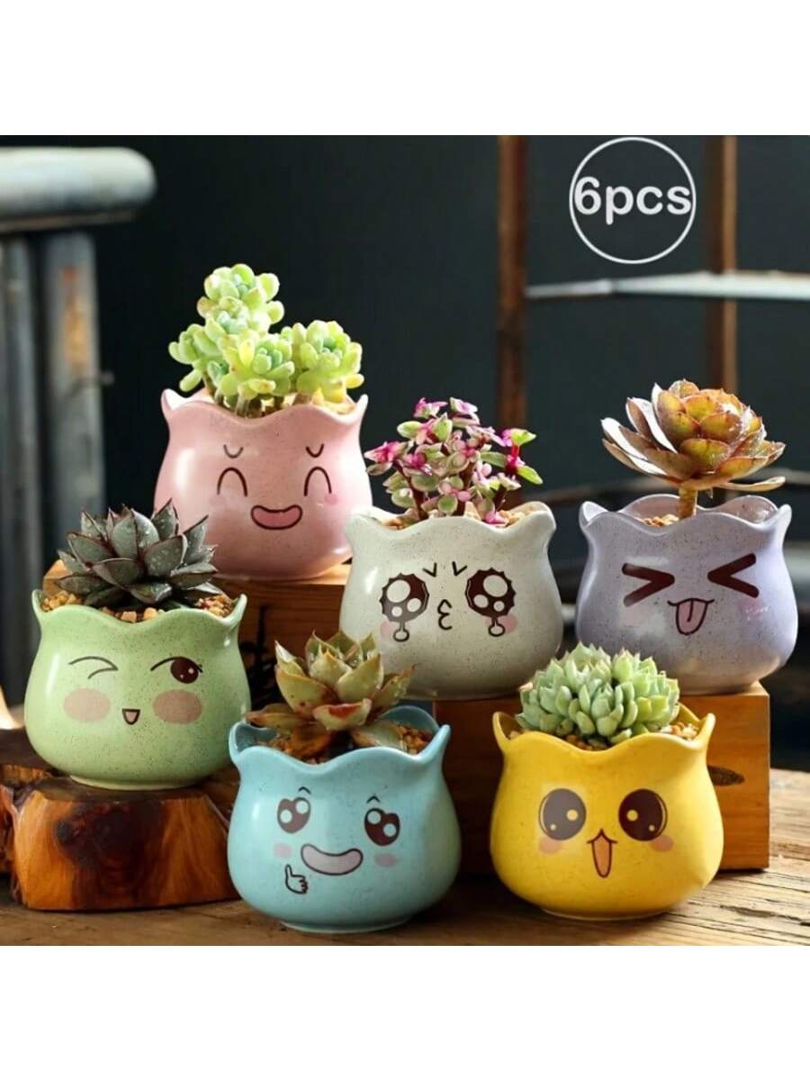 6pcs/set Cartoon Cute Ceramic  - Aloe Vera Pot recension och pris