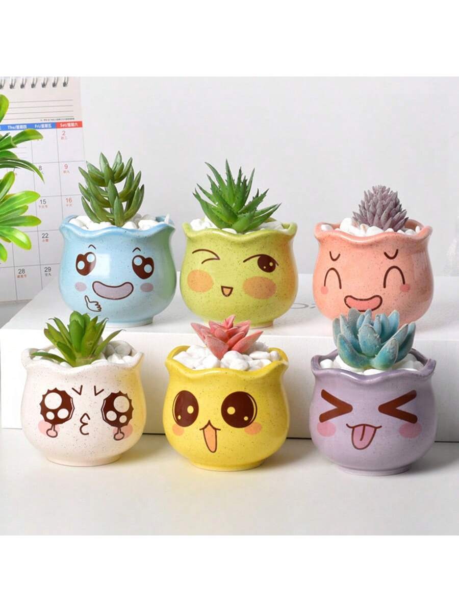 6pcs/set Cartoon Cute Ceramic  - Aloe Vera Pot recension och pris